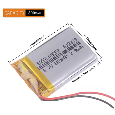612338 3.7V 800mAh Rechargeable Lithium Li-ion Polymer Battery For Millet GPS TEXET FHD-570 dvr-3gp 