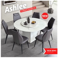 [TECK SENG] Full Marble Dining Set/ Ashlee 1.35M Round Table/ Luxury Meja Makan/ Modern Dining Chairs
