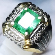 12x10x4mm Square Green Natural Emerald Colombia Minnor 925 Sterling Super Alpaca Silver Ring for Men
