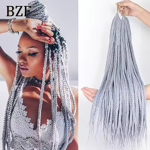 Grey 3X Box Braids Synthetic Hair 24" Crochet Braiding Hair Extensions Goddess Blue Braid Pre looped