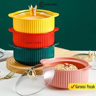 HCSTORE Bowl 20cm color lid with heat resistant handle Ceramic Bowl