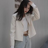 Blazer Women All-Match Hong Kong Style Temperament Small Suit Fashion White Short Long-Sleeved Jacket xz5.24m