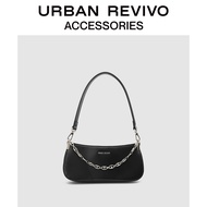 URBAN REVIVO อุปกรณ์เสริมสำหรับผู้หญิงใหม่กระเป๋าสะพายโซ่เรียบง่าย AW09BG1F2000 Black