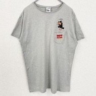 古著華納兄弟 Looney Tunes 短袖刺繡口袋 T 卹，灰色，M 碼