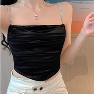 Diamond Strap Satin Top Singlet Camisole Tank Tube Top Crop Top Adjustable  Square Neck Blouse Woman