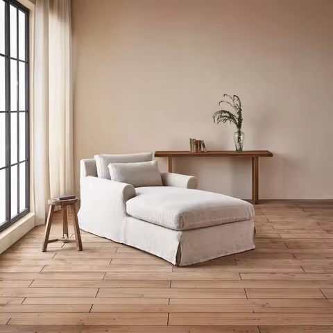 Wabi Sabi style linen, removable and washable Noble Consort lounge chair, Japanese cream style Noble