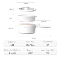 Simplus Electric Cooker 1.5L with Long Handle 630W Power Multi-functional Cooking Ceramic Coated Non