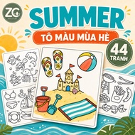 44 Summer Theme Coloring Pages with Large, Easy To Color - Helps Relax and Reduce Stress for Adults 