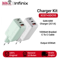 Infinix Charger Kit XC07 - Gan 68W Charger - 2C1A - Free XDC95 | 100W Braided C to C Cable Official 