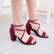 Women's Gladiator Chunky High Heel Sandal (Wine red color)