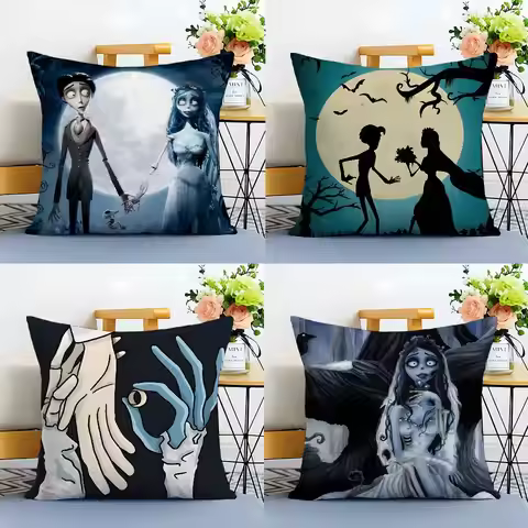 Movie Cartoon Corpse Bride-B Pillow Case Anti-dustmite Pillowcase Invisible zipper silky short plush
