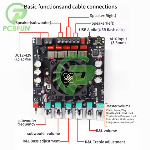 HT21MAX 2.1-channel Bluetooth Amplifier Board 200W * 2+400W TPA3223 High and Low Frequency Adjustmen