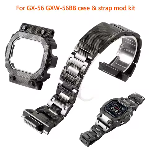 GX56 Camouflage metal Case /strap Mod kit For Casio GXW-56BB GX-56BB Stainless Steel Bezel watch ban