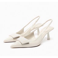 Zara's 2023 Autumn Women's Shoes White Shallow Mouth Open Heel High Heels