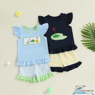 CB-Kids Girls Shorts Set Fly Sleeve Embroidery T-shirt with Contrast Color Shorts Summer 2-piece Out