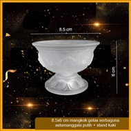 White astamanggala multi-purpose glass bowl + 8.5x6 cm foot stand