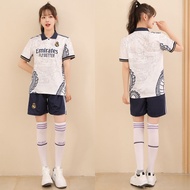 เสื้อแจ็คเก็ตฟุตบอลแขนสั้น Cristiano Ronaldo ชุดฝึกซ้อมแข่งขันกีฬาของนักเรียนแบบหลวมสำหรับทั้งหญิงแล