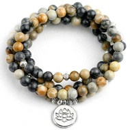 online Multilayer Natural Picasso 6MM Beads Bracelet Tibetan Buddhist Mala Buddha Charm 108 Bracelet