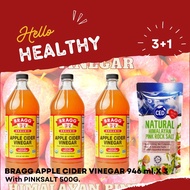 Bragg Apple Cider Vinegar 946 ml. X3 with Himalayan Pink Salt 500g( Keto Friendly )