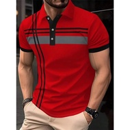2025 color striped men's polo shirt 3D printed fashionable short sleeved summer casual men's lapel T