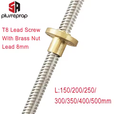 T8 Lead Screw OD 8mm Pitch 2mm Lead 8mm 150mm 200mm 250mm 300mm 350mm 400mm 500mm with Brass Nut for