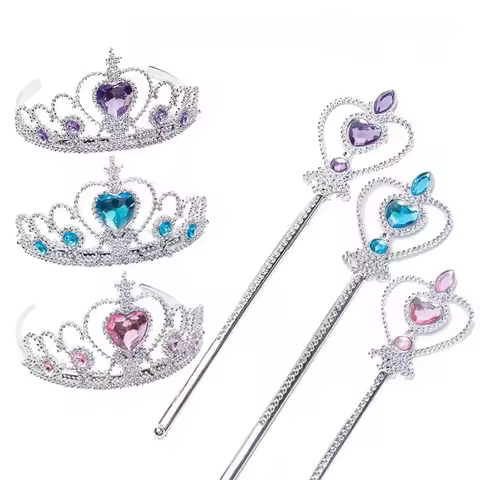 6pcs Rhinestone Tiara Crown and Magic Wand With Glitter Crystal Head Hoop Jewelry Hair Accessories F