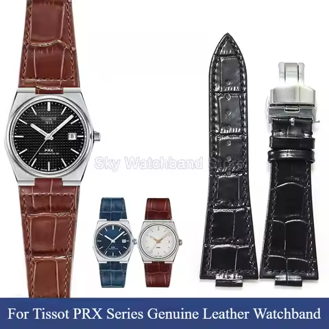 For Tissot PRX 12mm Classic Genuine Leather Watch Strap Convex Interface Needle Clasp Soft Skin Frie