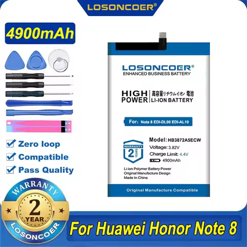 LOSONCOER 4900mAh HB3872A5ECW Battery For Huawei Honor Note 8 EDI-DL00 EDI-AL10 Free Tools Stickers