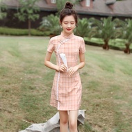 Pink Checkered Cheongsam 2023 New Style Youth Pink Cheongsam Pink Checkered Cheongsam 2023 New Youth20240410