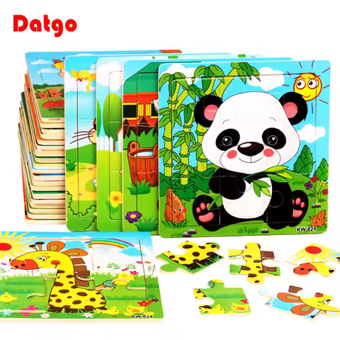 Hot Sale 16/9 PCS Wooden Kids Baby Wood Puzzles Cartoon Vehicle Animals Learning Jigsaw Educational