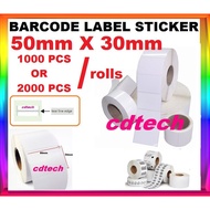 sticker label！sticker！ Blank Barcode Label Sticker 50mm x 30mm (1000pcs / 2000pcs /roll)