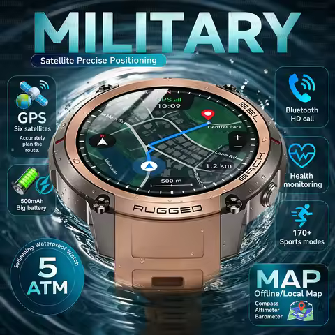 2026 Military Satellite Offline Map GPS Smart Watch Men 1.43''AMOLED Bluetooth Call Compass 5ATM Wat