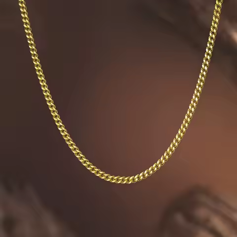 Real 18K Gold Chain Necklace Classic Simple Cuban Chain Pure Gold AU750 for Women Fine Jewelry Gift