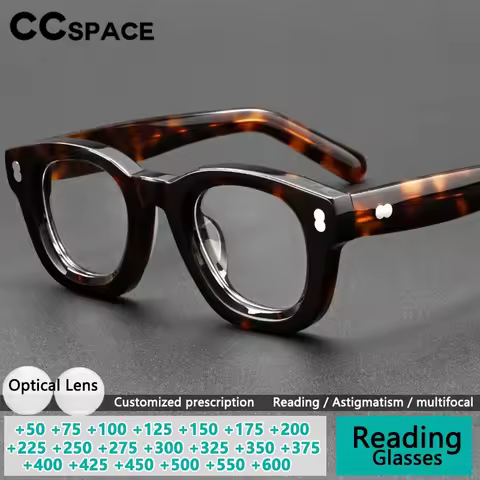 CCspace Leopard Thick Acetate Eyeglass Frame Men's Reading Glasses Retro Women's Prescription Glasse