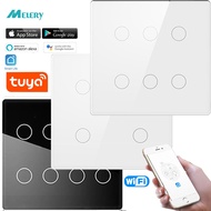 Melery Tuya Brazil 4X4 Smart Life WiFi Wall Light Switch 4/6/8Gang Touch Sensor Glass Panel Remote Control Alexa Google Home