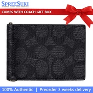 Coach Men Men Wallet In Gift Box Slim Money Clip Billfold Wallet In Signature Canvas Gunmetal Charco