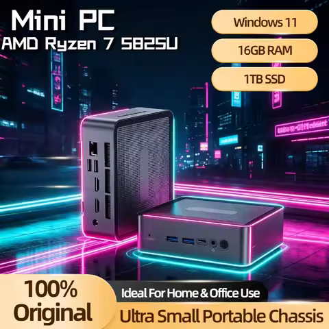 Windows 11 Pro AMD Ryzen 7 5825U Mini PC 2DDR4 3200Mhz 1M.2 SSD 1*HDD WIFI6 BT5.2 Desktop Office Min
