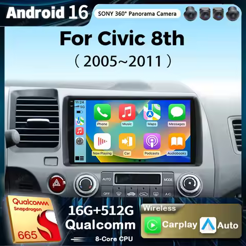 Android 16 Car radio For Honda Civic 8th 2005-2011 Carplay Android auto Qualcomm Car stereo Multimed