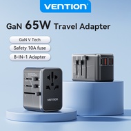 Vention 65W Travel Adapter Global Universal International GaN Charger AC + USB 2 in 1 Fast Charging 