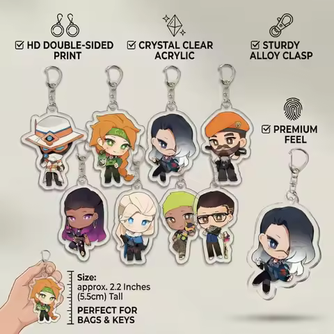 Anime VALORANT Acrylic Keychain Double-Sided Print Chibi Jett Sage Reyna Neon Chamber Bag Pendant Ac