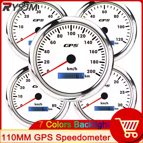 White 110mm GPS Speedometer 30 60 80 120 200km/h GPS Antenna 7 Colors Backlight 9-32V for Auto Car T