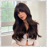 Long Brown Wigs with Bangs Wave Synthetic Wigs for Women Chemical Fiber Curly Hair with Bangs