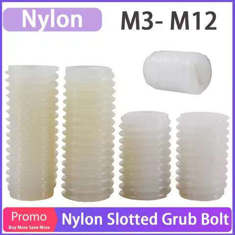 Nylon Slotted Set Grub Bolt White M3 M4 M5 M6 M8 M10 M12 Insulated Slotted Flat Point End No Head He
