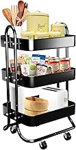 Lhservices Rolling Carts with Wheels - 3 Tier Rolling Cart Multi-Functional, Metal Utility Cart Organizer with Drawers, Storage Carts for Groceries and Make Up