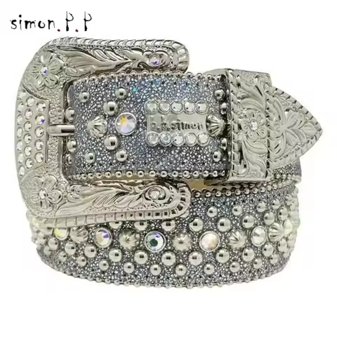 BB simon belt bb Luxury Strap Men Women Rhinestones Designer Belt Western Bling Crystal Diamond Stud