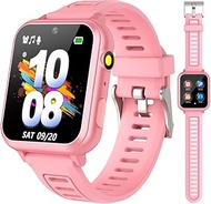 OVV Kids Smart Watch with 16 Puzzle Game for Boys Girls Ages 4-12 Selfie Camera Video Recorder Music Player Pedometer Flashlight 12/24 Hr Clock 1.54" Touch Screen Children Aluminum Case (3.Pink)