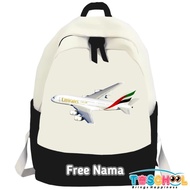 AIRBUS A380 EMIRATES PLANE KIDS BACKPACK FREE NAME