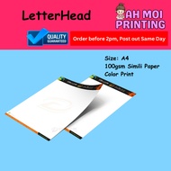 Letterhead Printing/ Size A4/ 100gsm simili paper