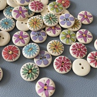 Diy diy buttons for journal Straw 1.5cm Log Printed Wooden buttons Round 2 Eyes Wooden buttons Sweat
