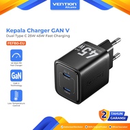 Vention Charger Head Adapter GAN V Technology Dual Type C 25W 45W Fast Charging Black - FEFB0-EU